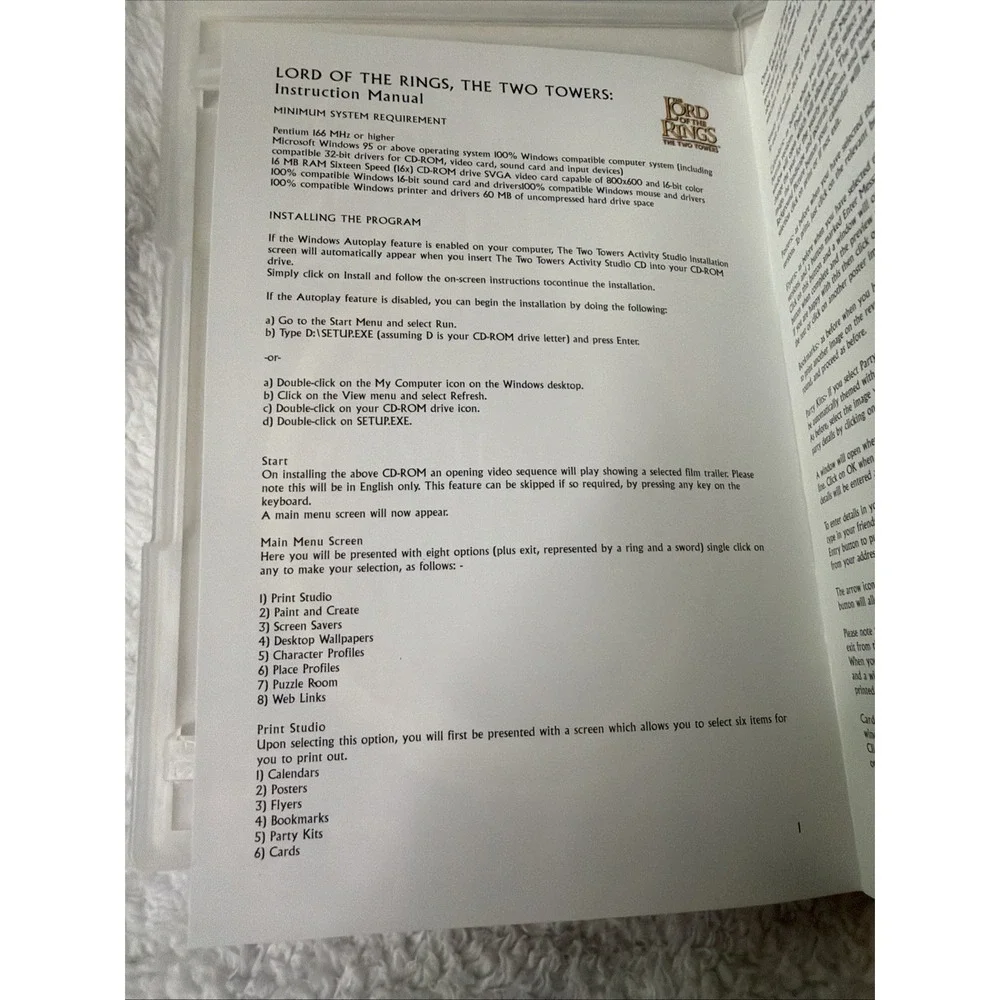 The Lord Of The Rings The Two Towers Activity Studio PC CD ROM Vtg
